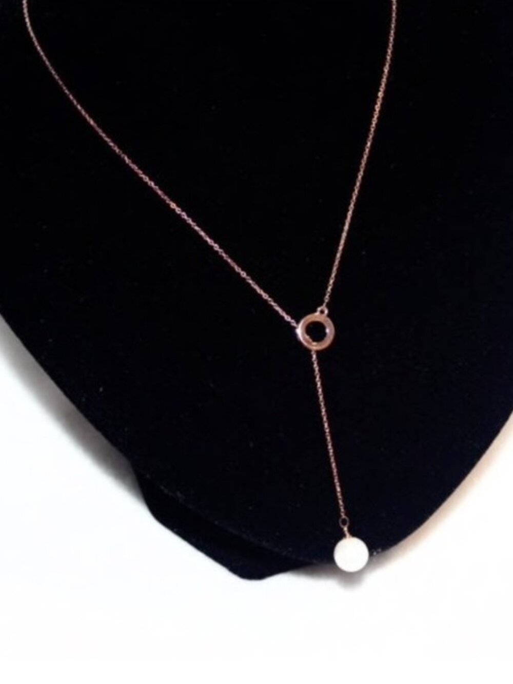 Round Pearl Lariat Y Drop Dainty Elegant Rose Gold Chain Necklace